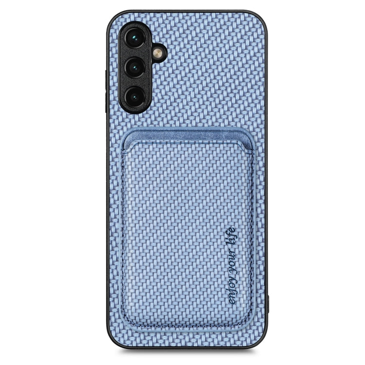 For Samsung Galaxy A34 5G Carbon Fiber Leather Card Magsafe Magnetic Phone Case(Blue) - Galaxy Phone Cases by PMC TechLife | Online Shopping South Africa | PMC TechLife
