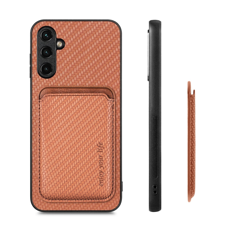 For Samsung Galaxy A34 5G Carbon Fiber Leather Card Magsafe Magnetic Phone Case(Brown) - Galaxy Phone Cases by PMC TechLife | Online Shopping South Africa | PMC TechLife