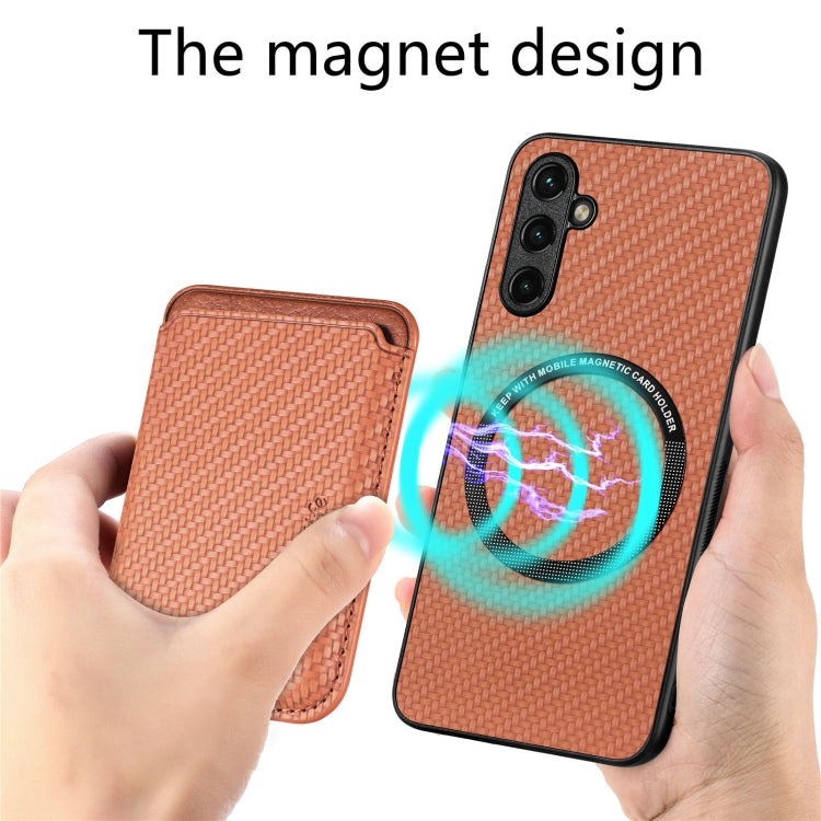 For Samsung Galaxy A34 5G Carbon Fiber Leather Card Magsafe Magnetic Phone Case(Brown) - Galaxy Phone Cases by PMC TechLife | Online Shopping South Africa | PMC TechLife