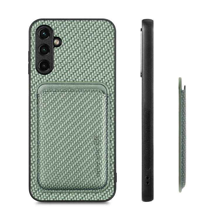 For Samsung Galaxy A34 5G Carbon Fiber Leather Card Magsafe Magnetic Phone Case(Green) - Galaxy Phone Cases by PMC TechLife | Online Shopping South Africa | PMC TechLife