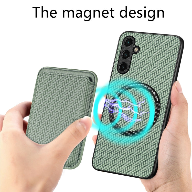 For Samsung Galaxy A34 5G Carbon Fiber Leather Card Magsafe Magnetic Phone Case(Green) - Galaxy Phone Cases by PMC TechLife | Online Shopping South Africa | PMC TechLife