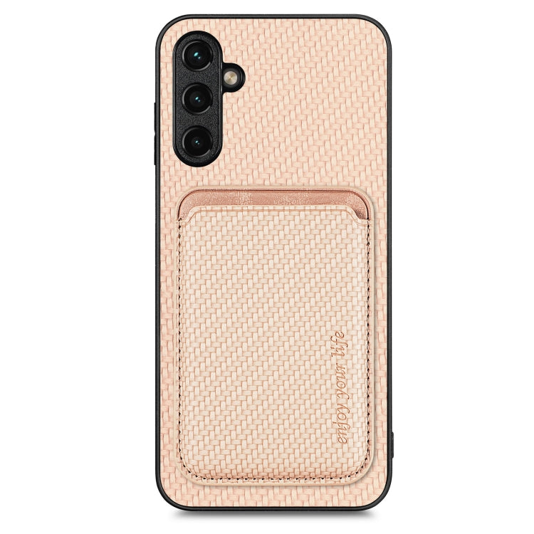 For Samsung Galaxy A34 5G Carbon Fiber Leather Card Magsafe Magnetic Phone Case(Khaki) - Galaxy Phone Cases by PMC TechLife | Online Shopping South Africa | PMC TechLife