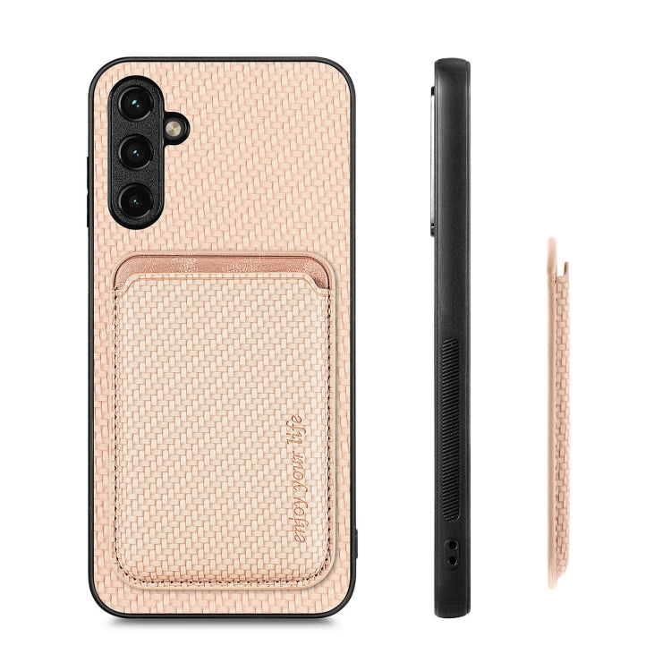 For Samsung Galaxy A34 5G Carbon Fiber Leather Card Magsafe Magnetic Phone Case(Khaki) - Galaxy Phone Cases by PMC TechLife | Online Shopping South Africa | PMC TechLife