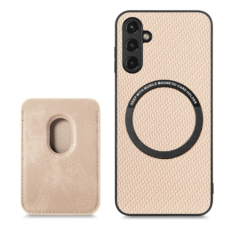 For Samsung Galaxy A34 5G Carbon Fiber Leather Card Magsafe Magnetic Phone Case(Khaki) - Galaxy Phone Cases by PMC TechLife | Online Shopping South Africa | PMC TechLife