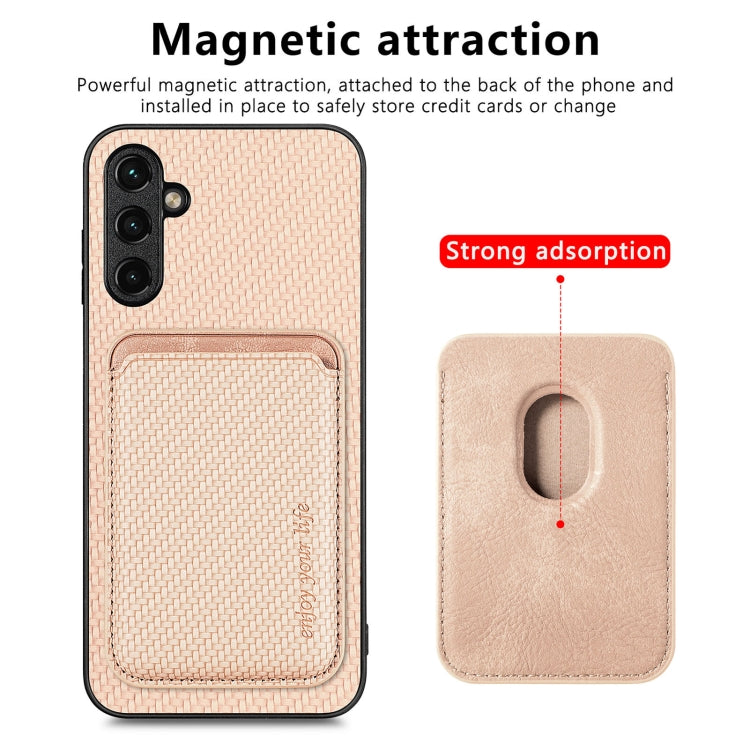 For Samsung Galaxy A34 5G Carbon Fiber Leather Card Magsafe Magnetic Phone Case(Khaki) - Galaxy Phone Cases by PMC TechLife | Online Shopping South Africa | PMC TechLife