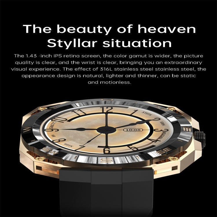 E25 1.43 inch Color Screen Smart Watch,Support Heart Rate Monitoring / Blood Pressure Monitoring(Gold) - Smart Wear by PMC TechLife | Online Shopping South Africa | PMC TechLife
