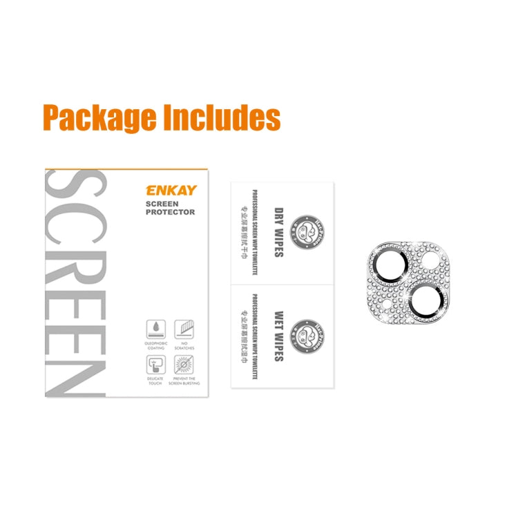 For iPhone 14 / 14 Plus ENKAY Hat-Prince Blink Diamond Camera Lens Aluminium Alloy Tempered Glass Film(Colorful) - iPhone 14 Tempered Glass by ENKAY | Online Shopping South Africa | PMC TechLife