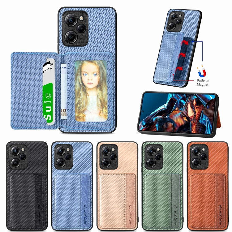 For Xiaomi Poco X5 Pro 5G Carbon Fiber Magnetic Card Wallet Bag Phone Case(Green) - free shipping - PMC TechLife - Order now!