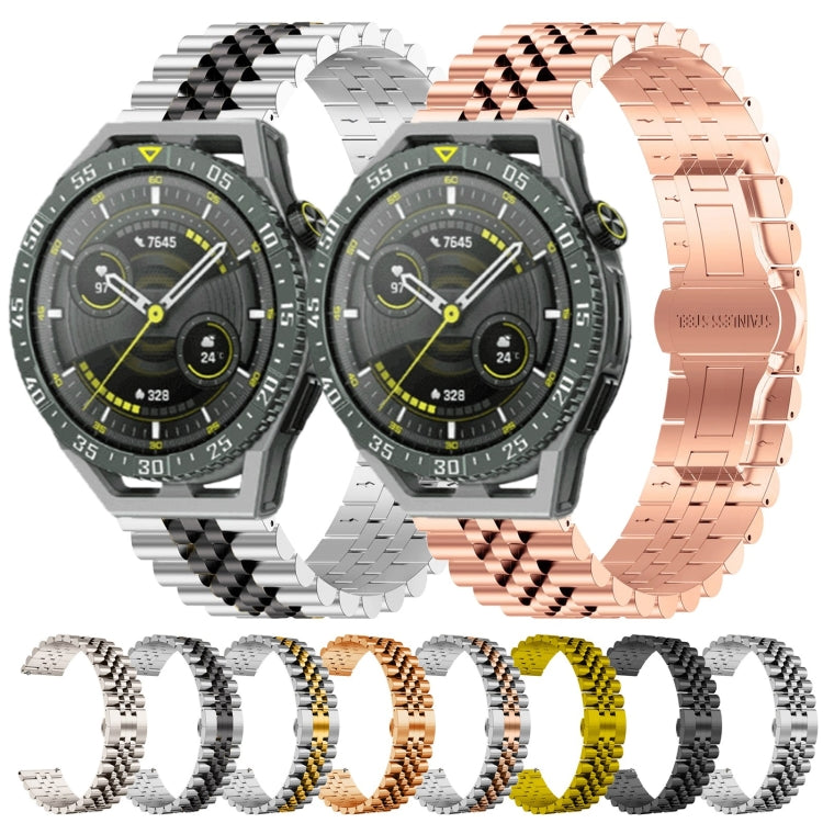 For Huawei Watch GT3 SE Five Bull Half Round Stainless Steel Watch Band + Strap Removal Tool(Silver+Black) - Smart Wear by PMC TechLife | Online Shopping South Africa | PMC TechLife