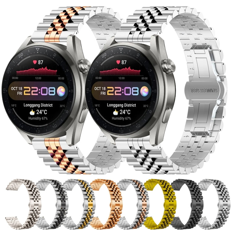 For Huawei Watch3 Pro New Five Bull Half Round Stainless Steel Watch Band + Strap Removal Tool(Silver+Black) -  by PMC TechLife | Online Shopping South Africa | PMC TechLife