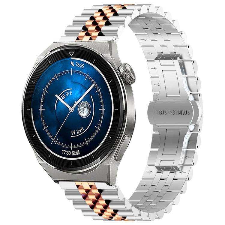 For Huawei Watch GT3 Pro 46mm Five Bull Half Round Stainless Steel Watch Band + Strap Removal Tool(Silver+Rose Gold) - Smart Wear by PMC TechLife | Online Shopping South Africa | PMC TechLife