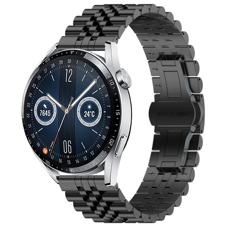 For Huawei Watch GT3 46mm Five Bull Half Round Stainless Steel Watch Band + Strap Removal Tool(Black) - Smart Wear by PMC TechLife | Online Shopping South Africa | PMC TechLife