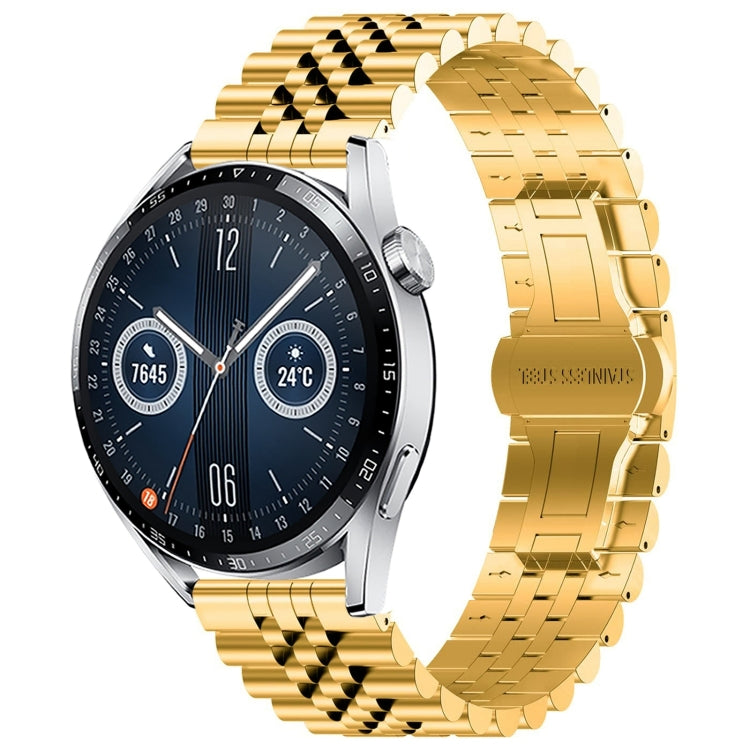 For Huawei Watch GT3 46mm Five Bull Half Round Stainless Steel Watch Band + Strap Removal Tool(Gold) -  by PMC TechLife | Online Shopping South Africa | PMC TechLife