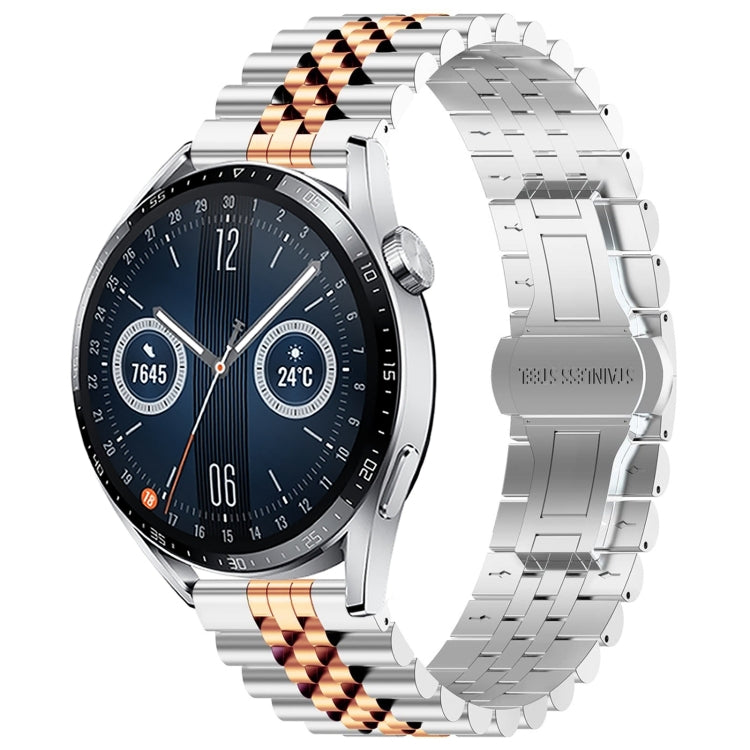 For Huawei Watch GT3 46mm Five Bull Half Round Stainless Steel Watch Band + Strap Removal Tool(Silver+Rose Gold) -  by PMC TechLife | Online Shopping South Africa | PMC TechLife