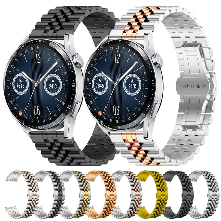 For Huawei Watch GT3 46mm Five Bull Half Round Stainless Steel Watch Band + Strap Removal Tool(Black) - Smart Wear by PMC TechLife | Online Shopping South Africa | PMC TechLife