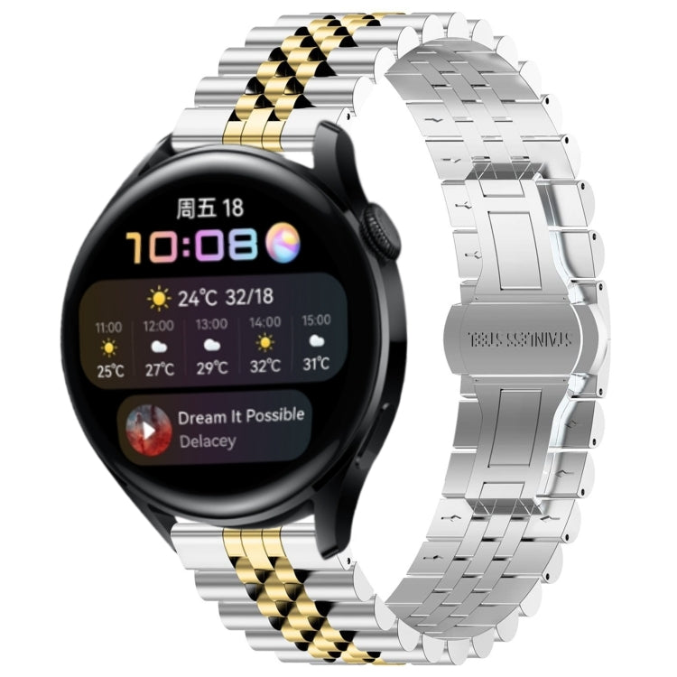 For Huawei Watch 3 / 3 Pro Five Bull Half Round Stainless Steel Watch Band + Strap Removal Tool(Silver+Gold) -  by PMC TechLife | Online Shopping South Africa | PMC TechLife