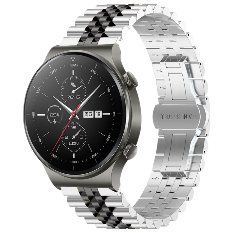 For Huawei Watch GT2 Pro / GT 2e Five Bull Half Round Stainless Steel Watch Band + Strap Removal Tool(Silver+Black) - Smart Wear by PMC TechLife | Online Shopping South Africa | PMC TechLife