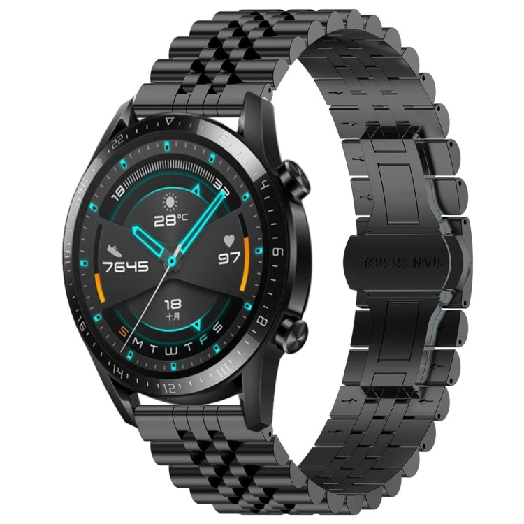 For Huawei Watch GT 42mm/46mm / GT2 46mm Five Bull Half Round Stainless Steel Watch Band + Strap Removal Tool(Black) -  by PMC TechLife | Online Shopping South Africa | PMC TechLife