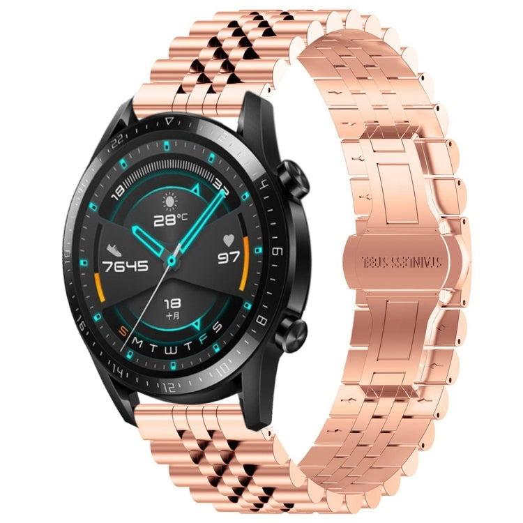 For Huawei Watch GT 42mm/46mm / GT2 46mm Five Bull Half Round Stainless Steel Watch Band + Strap Removal Tool(Rose Gold) -  by PMC TechLife | Online Shopping South Africa | PMC TechLife