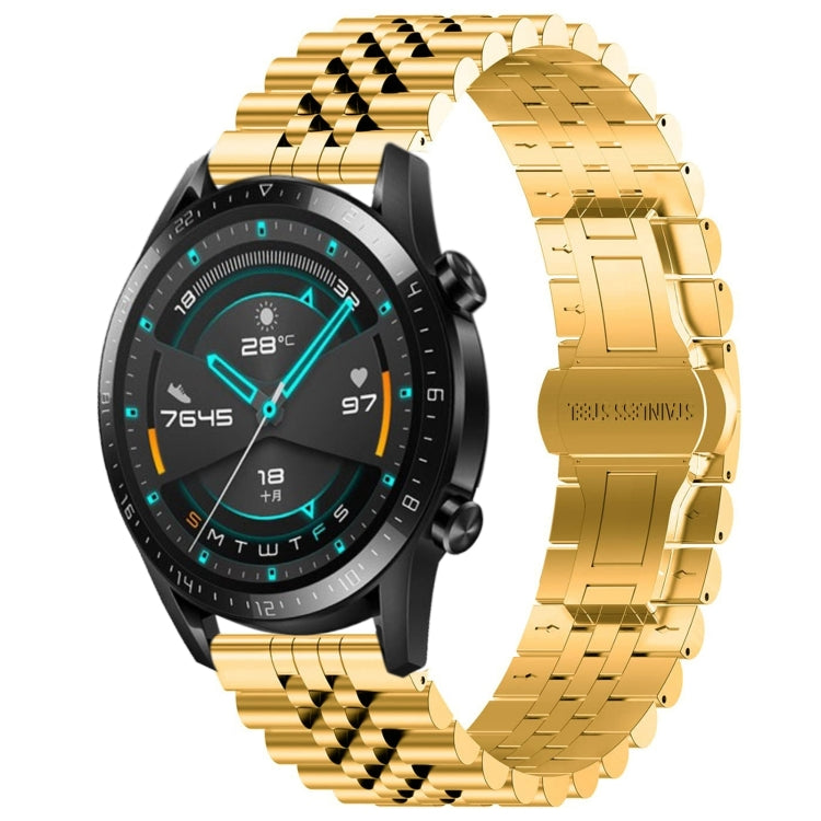 For Huawei Watch GT 42mm/46mm / GT2 46mm Five Bull Half Round Stainless Steel Watch Band + Strap Removal Tool(Gold) -  by PMC TechLife | Online Shopping South Africa | PMC TechLife