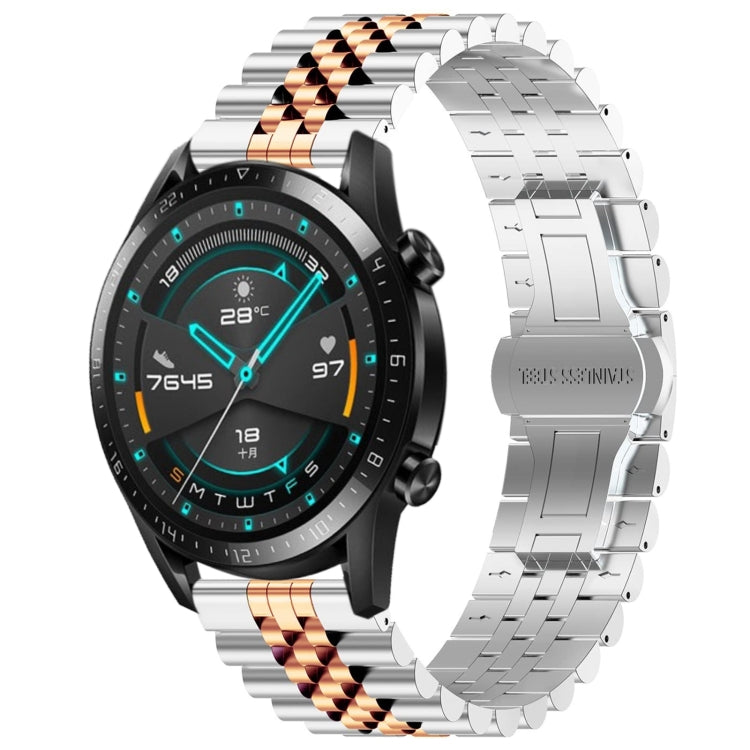 For Huawei Watch GT 42mm/46mm / GT2 46mm Five Bull Half Round Stainless Steel Watch Band + Strap Removal Tool(Silver+Rose Gold) -  by PMC TechLife | Online Shopping South Africa | PMC TechLife