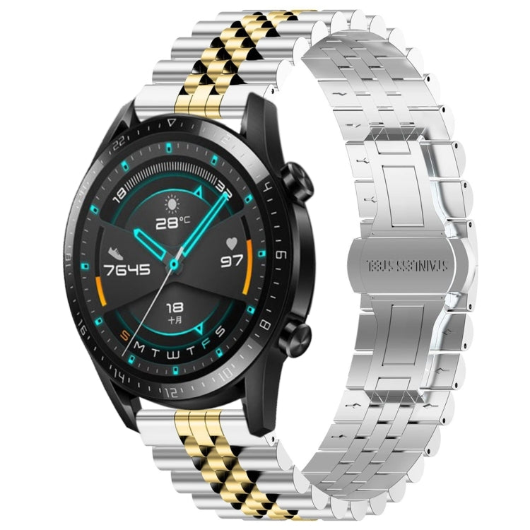 For Huawei Watch GT 42mm/46mm / GT2 46mm Five Bull Half Round Stainless Steel Watch Band + Strap Removal Tool(Silver+Gold) -  by PMC TechLife | Online Shopping South Africa | PMC TechLife