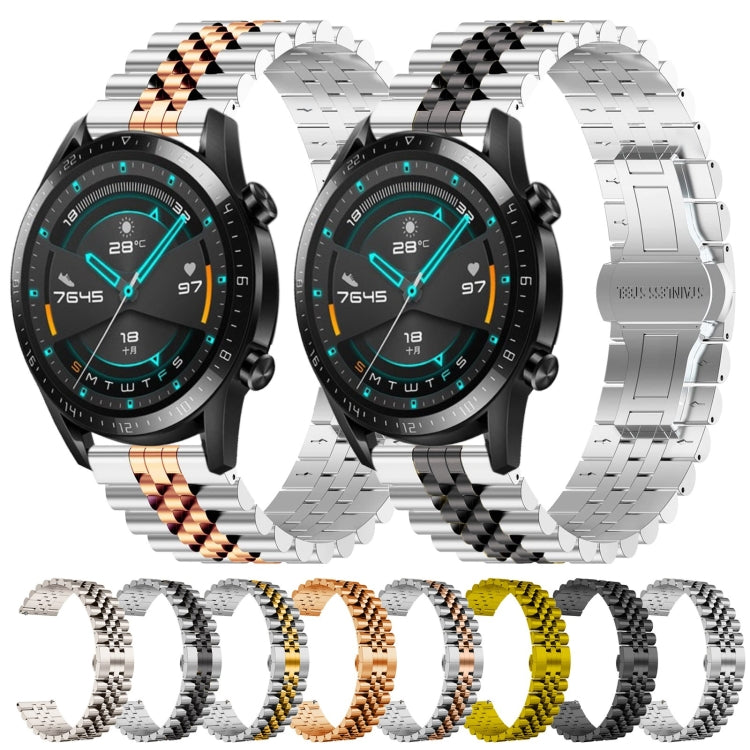 For Huawei Watch GT 42mm/46mm / GT2 46mm Five Bull Half Round Stainless Steel Watch Band + Strap Removal Tool(Silver+Black) -  by PMC TechLife | Online Shopping South Africa | PMC TechLife