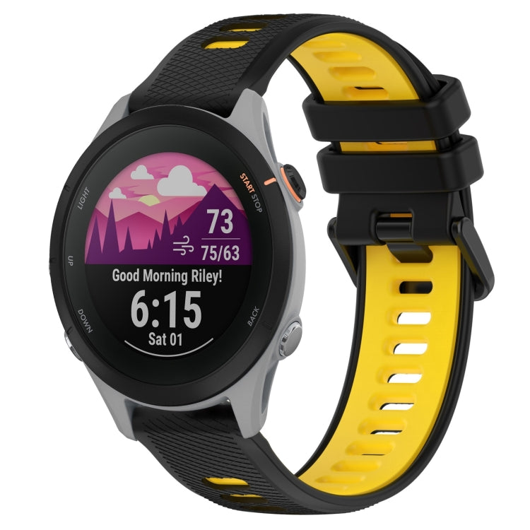 For Garmin Forerunner 255S 18mm Sports Two-Color Silicone Watch Band(Black+Yellow) - Smart Wear by PMC TechLife | Online Shopping South Africa | PMC TechLife