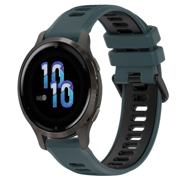 For Garmin Venu 2S 18mm Sports Two-Color Silicone Watch Band(Olive Green+Black) - Smart Wear by PMC TechLife | Online Shopping South Africa | PMC TechLife
