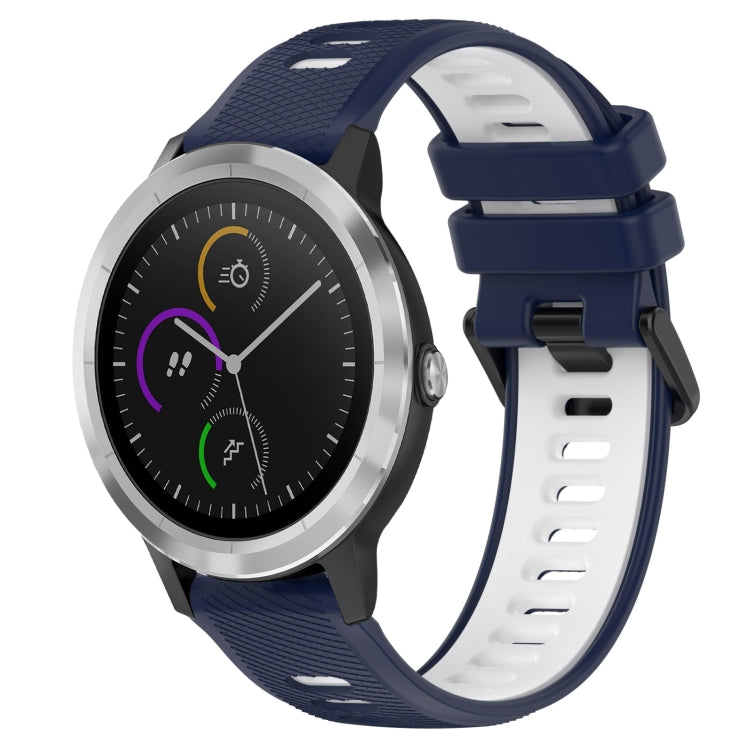 For Garmin Vivoactive3 20mm Sports Two-Color Silicone Watch Band(Midnight Blue+White) - Smart Wear by PMC TechLife | Online Shopping South Africa | PMC TechLife