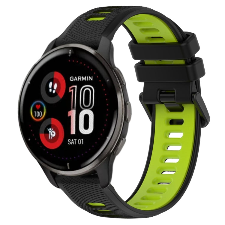 For Garmin Venu 2 Plus 20mm Sports Two-Color Silicone Watch Band(Black+Green) - Smart Wear by PMC TechLife | Online Shopping South Africa | PMC TechLife