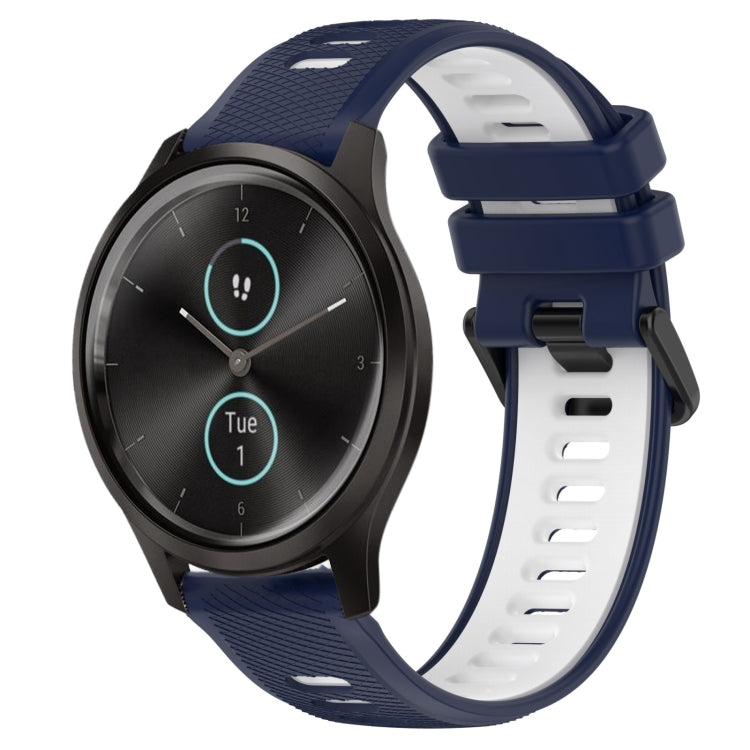For Garmin VivoMove Style 20mm Sports Two-Color Silicone Watch Band(Midnight Blue+White) - Smart Wear by PMC TechLife | Online Shopping South Africa | PMC TechLife