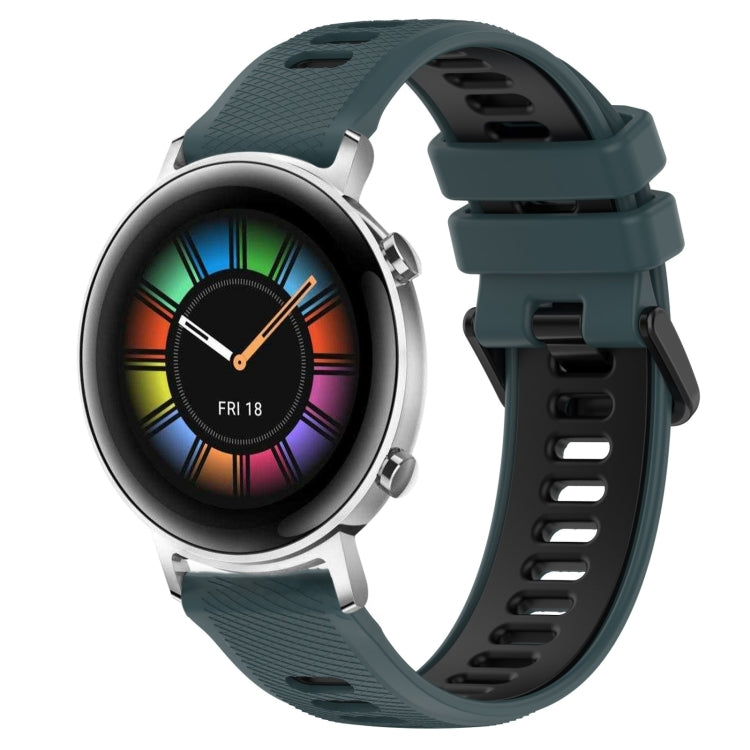 For Huawei Watch GT2 42mm 20mm Sports Two-Color Silicone Watch Band(Olive Green+Black) - Smart Wear by PMC TechLife | Online Shopping South Africa | PMC TechLife