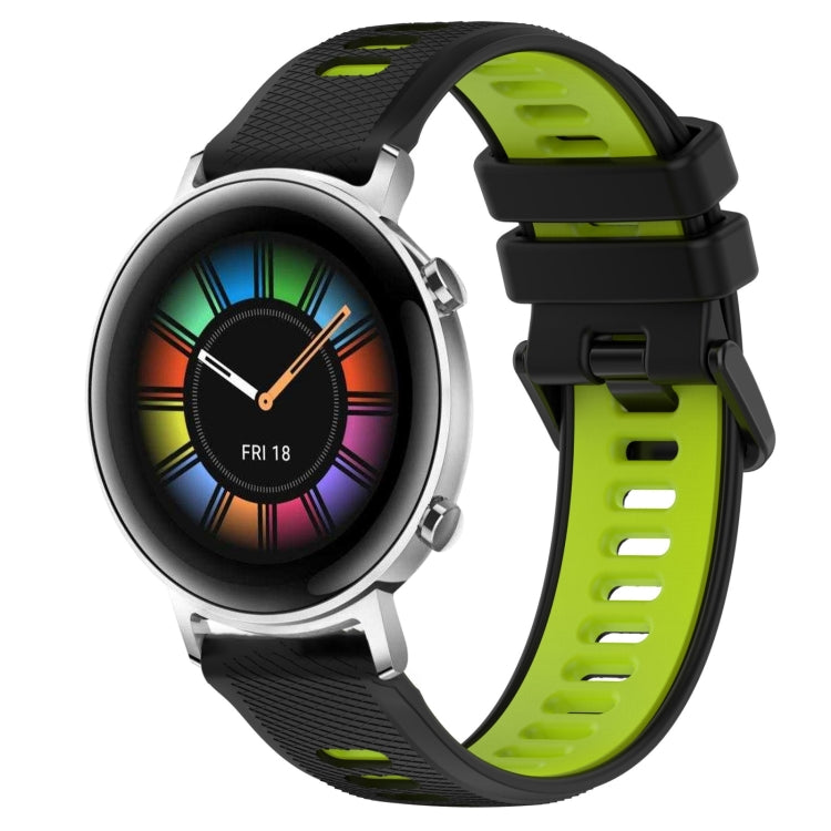For Huawei Watch GT2 42mm 20mm Sports Two-Color Silicone Watch Band(Black+Green) - Smart Wear by PMC TechLife | Online Shopping South Africa | PMC TechLife