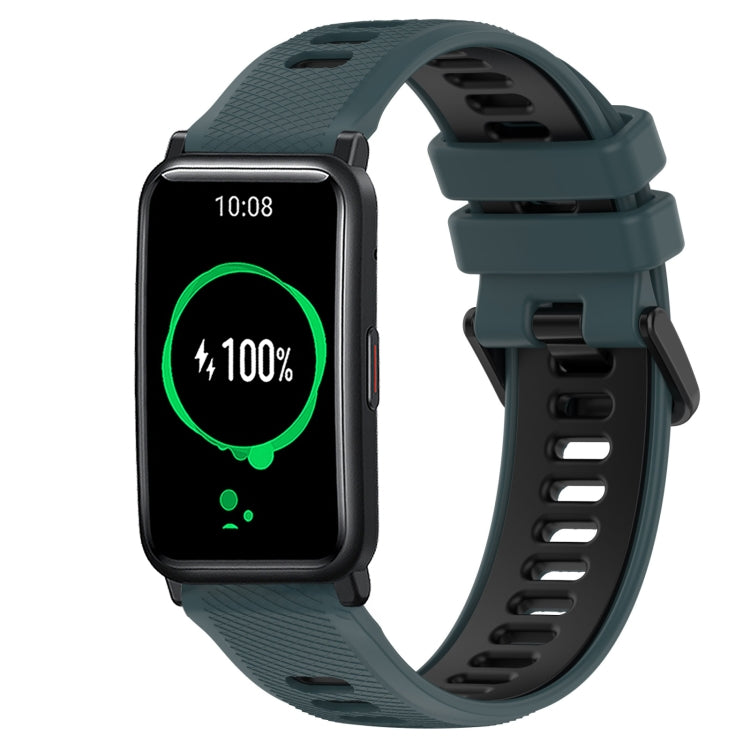 For Honor Watch ES 20mm Sports Two-Color Silicone Watch Band(Olive Green+Black) - Smart Wear by PMC TechLife | Online Shopping South Africa | PMC TechLife