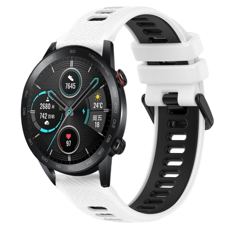 For Honor Magic Watch2 42mm 20mm Sports Two-Color Silicone Watch Band(White+Black) - Smart Wear by PMC TechLife | Online Shopping South Africa | PMC TechLife