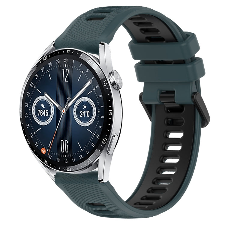 For Huawei Watch GT3 46mm 22mm Sports Two-Color Silicone Watch Band(Olive Green+Black) - Smart Wear by PMC TechLife | Online Shopping South Africa | PMC TechLife