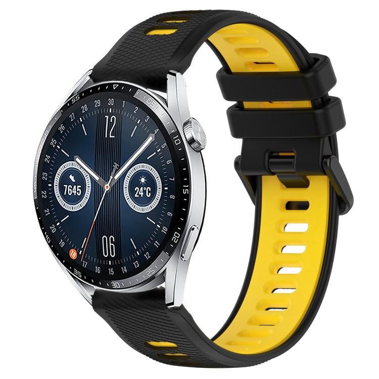 For Huawei Watch GT3 46mm 22mm Sports Two-Color Silicone Watch Band(Black+Yellow) - Smart Wear by PMC TechLife | Online Shopping South Africa | PMC TechLife