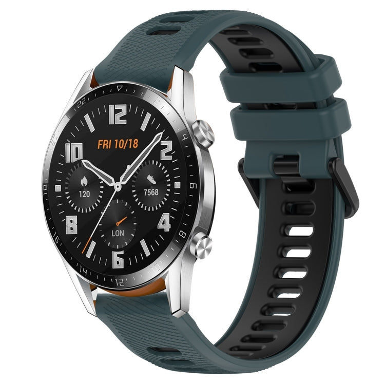 For Huawei GT2 46mm 22mm Sports Two-Color Silicone Watch Band(Olive Green+Black) - Smart Wear by PMC TechLife | Online Shopping South Africa | PMC TechLife