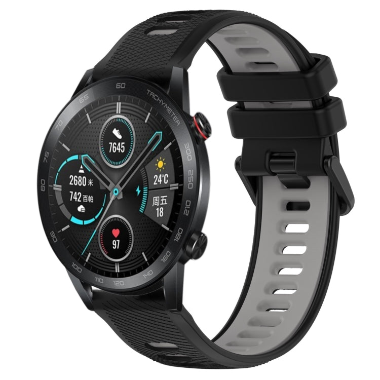 For Honor Magic Watch 2 46mm 22mm Sports Two-Color Silicone Watch Band(Black+Grey) - Smart Wear by PMC TechLife | Online Shopping South Africa | PMC TechLife