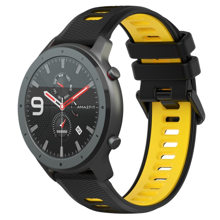 For Amazfit GTR 47mm 22MM Sports Two-Color Silicone Watch Band(Black+Yellow) -  by PMC TechLife | Online Shopping South Africa | PMC TechLife