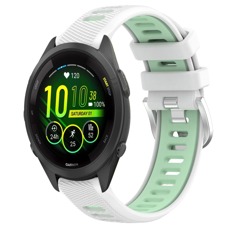 For Garmin Forerunner 265S 18mm Sports Two-Color Steel Buckle Silicone Watch Band(White+Teal) - Smart Wear by PMC TechLife | Online Shopping South Africa | PMC TechLife