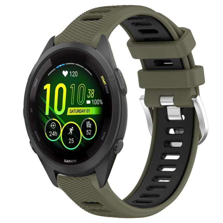 For Garmin Forerunner 265S 18mm Sports Two-Color Steel Buckle Silicone Watch Band(Army Green+Black) - Smart Wear by PMC TechLife | Online Shopping South Africa | PMC TechLife
