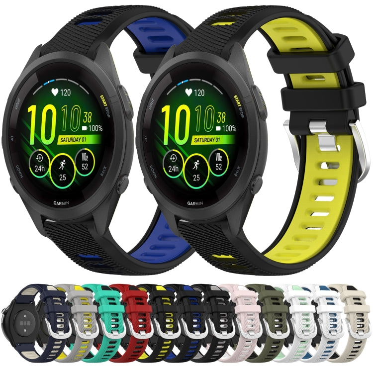 For Garmin Active S 18mm Sports Two-Color Steel Buckle Silicone Watch Band(Lake Blue+Black) - Smart Wear by PMC TechLife | Online Shopping South Africa | PMC TechLife
