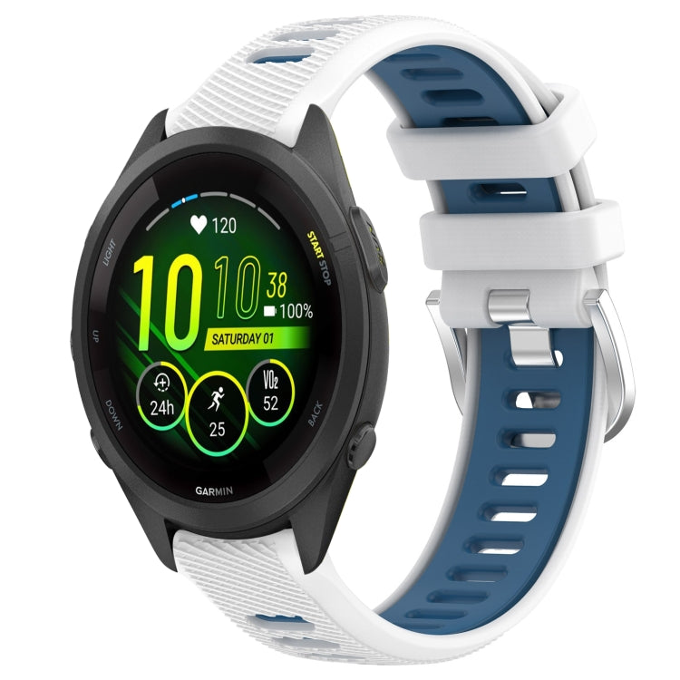 For Garmin Forerunner 265S Music 18mm Sports Two-Color Steel Buckle Silicone Watch Band(White+Blue) - Smart Wear by PMC TechLife | Online Shopping South Africa | PMC TechLife
