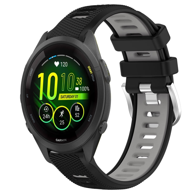 For Garmin Forerunner 265S Music 18mm Sports Two-Color Steel Buckle Silicone Watch Band(Black+Grey) - Smart Wear by PMC TechLife | Online Shopping South Africa | PMC TechLife