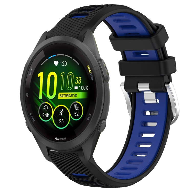 For Garmin Forerunner 265S Music 18mm Sports Two-Color Steel Buckle Silicone Watch Band(Black+Blue) - Smart Wear by PMC TechLife | Online Shopping South Africa | PMC TechLife
