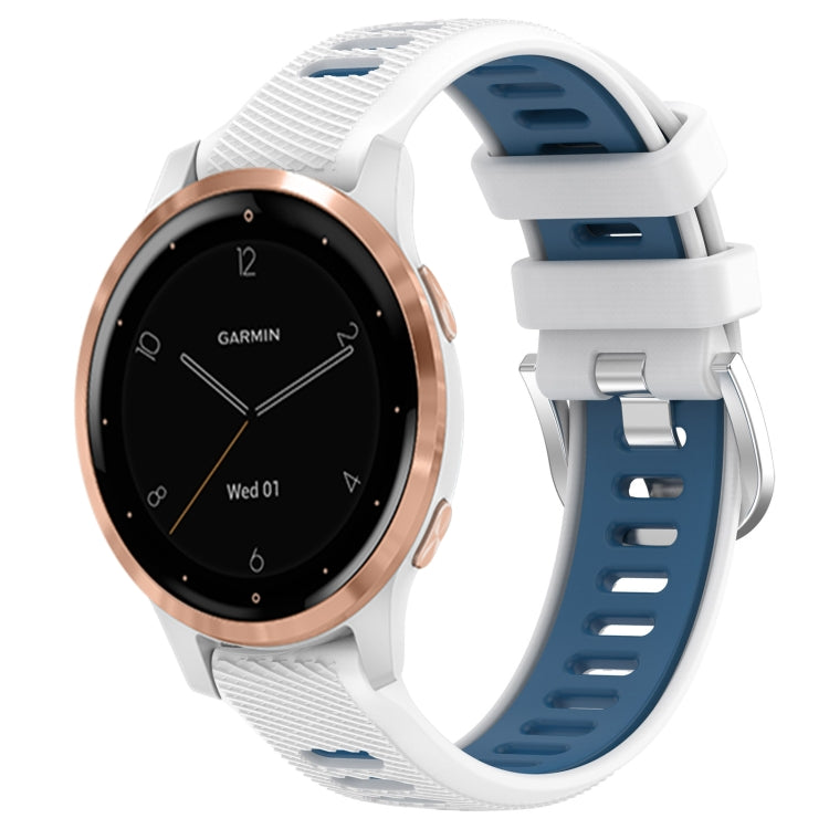For Garmin Active S 18mm Sports Two-Color Steel Buckle Silicone Watch Band(White+Blue) -  by PMC TechLife | Online Shopping South Africa | PMC TechLife