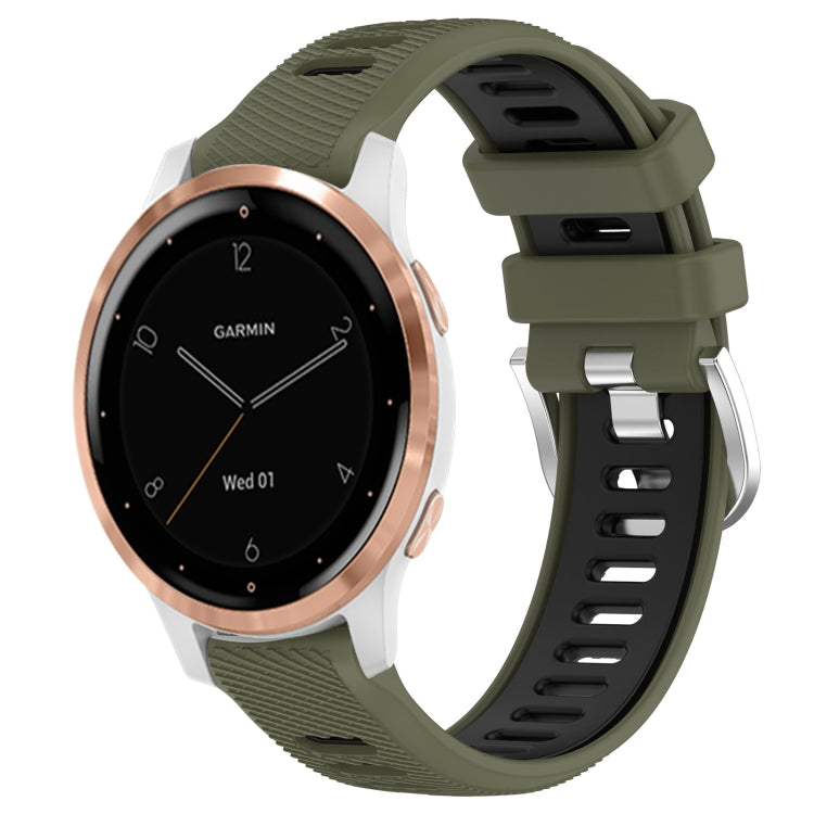 For Garmin Active S 18mm Sports Two-Color Steel Buckle Silicone Watch Band(Army Green+Black) - Smart Wear by PMC TechLife | Online Shopping South Africa | PMC TechLife