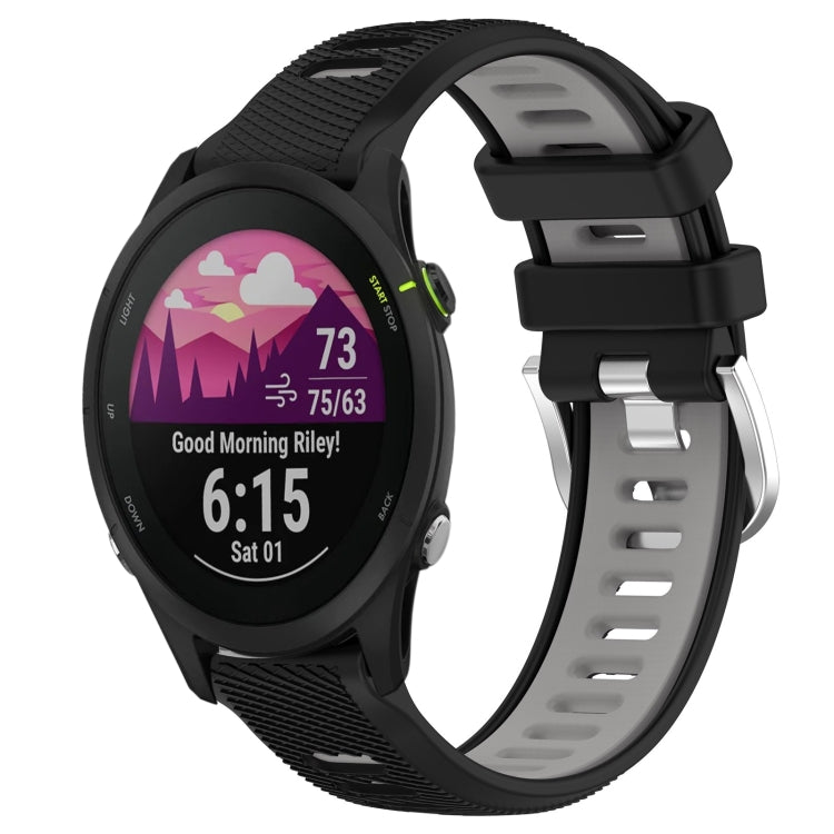 For Garmin Forerunner 255S 18mm Sports Two-Color Steel Buckle Silicone Watch Band(Black+Grey) - Smart Wear by PMC TechLife | Online Shopping South Africa | PMC TechLife
